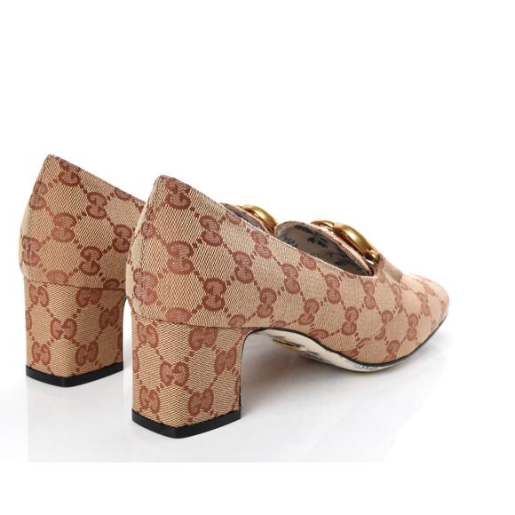 Gucci Monogram GG Victoire Loafer Pump Beige Ruggine Block Heel Size 37 US 7 - Picture 9 of 16